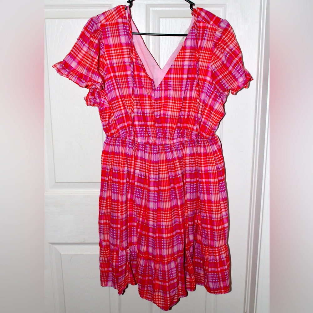 Terra & Sky Plaid Sundress Ruffled Size 0X 14W Red Picnic